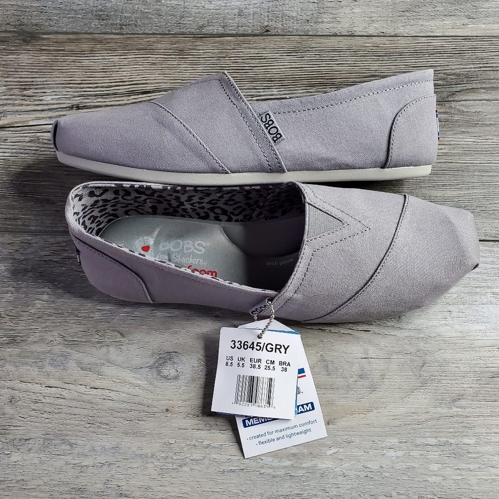 Skechers Bobs Slip On Shoes Size 8.5 Grey Flats